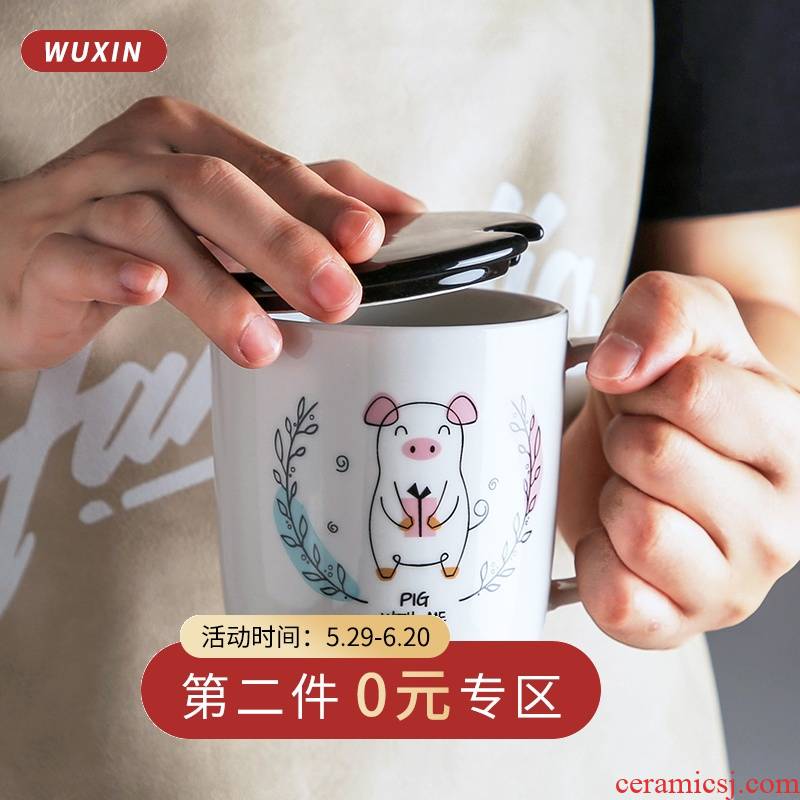 Cartoon character mark cup ceramic trends of contracted as a fe creative super cup ladle cover cup express it in girls