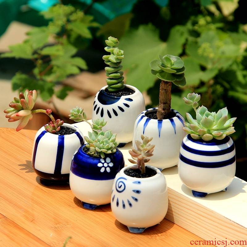 Blue and white thumb meat flowerpot ceramic indoor small stones form creative mini round special offer a clearance flower pot