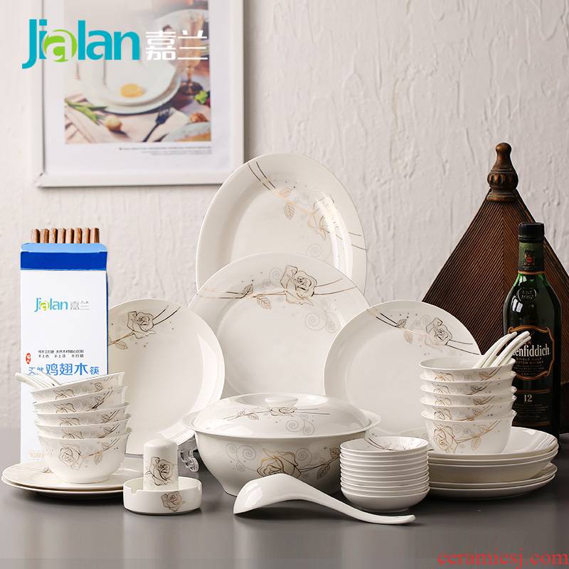 Garland gold rose 28/56 skull porcelain tableware suit dishes dishes household of Chinese style ipads porcelain tableware