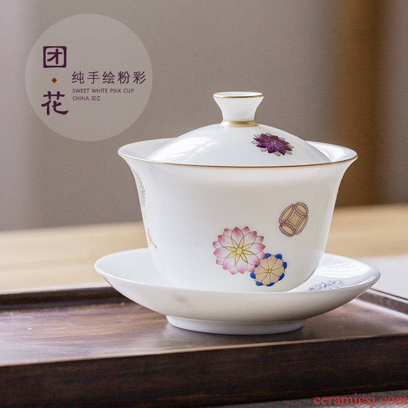 The Escape this hall tureen of pottery and porcelain teacup only three bowls of household suit jingdezhen hand - made pastel kung fu tea tea bowl