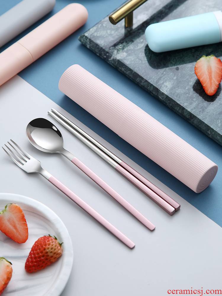 Portable chopsticks spoons three - piece suit tableware use 304 stainless steel fork Korean students express chopsticks box