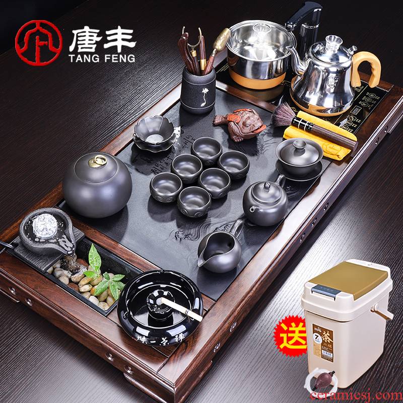 Tang Feng ebony tea set of household solid wood tea tray was water sharply stone tea table 4 and office use