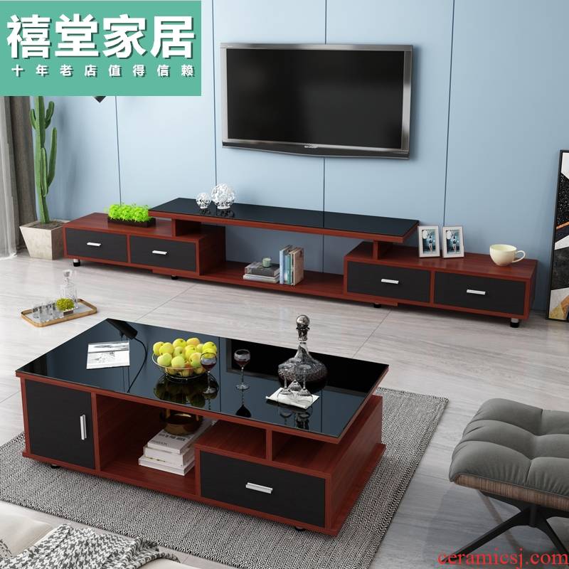 TV ark combination is contracted and I tea table of toughened glass household scale ground ark, small family sitting room TV cabinet