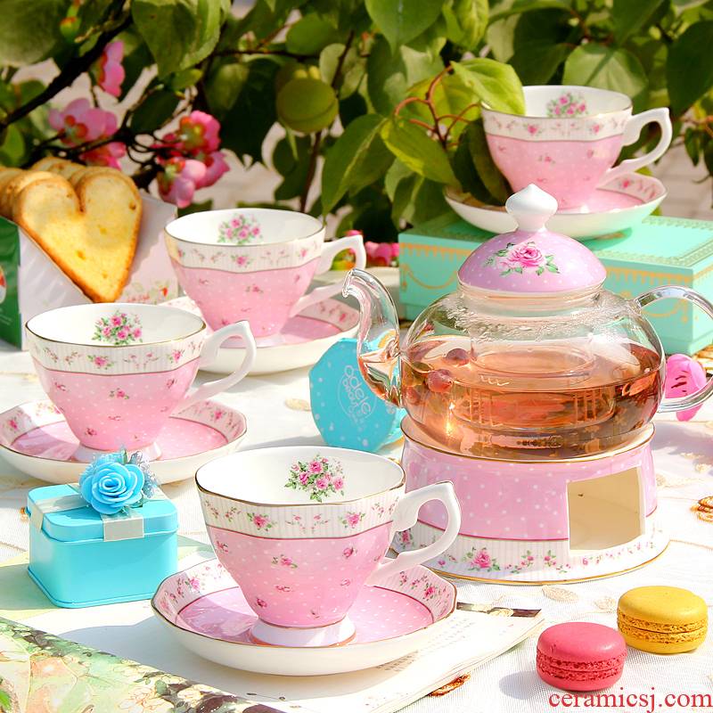 Glass teapot set ceramic teapot cooked fruit tea and tea cups heating household candles
