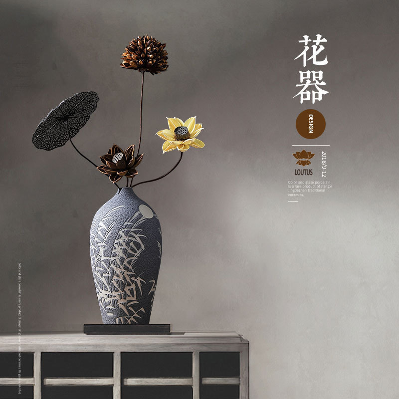 Jingdezhen ceramic TV ark, decorative vase bamboo living room decoration flower arranging creative Chinese style household furnishing articles