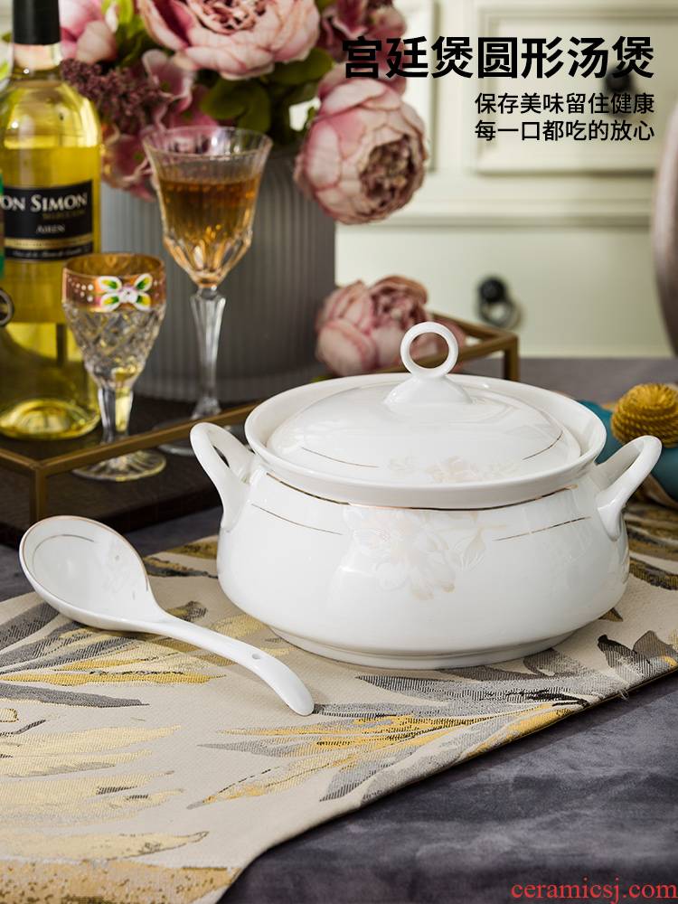 Ceramic with cover court circular soup pot pot soup pot dishes set tableware creative large household large soup bowl