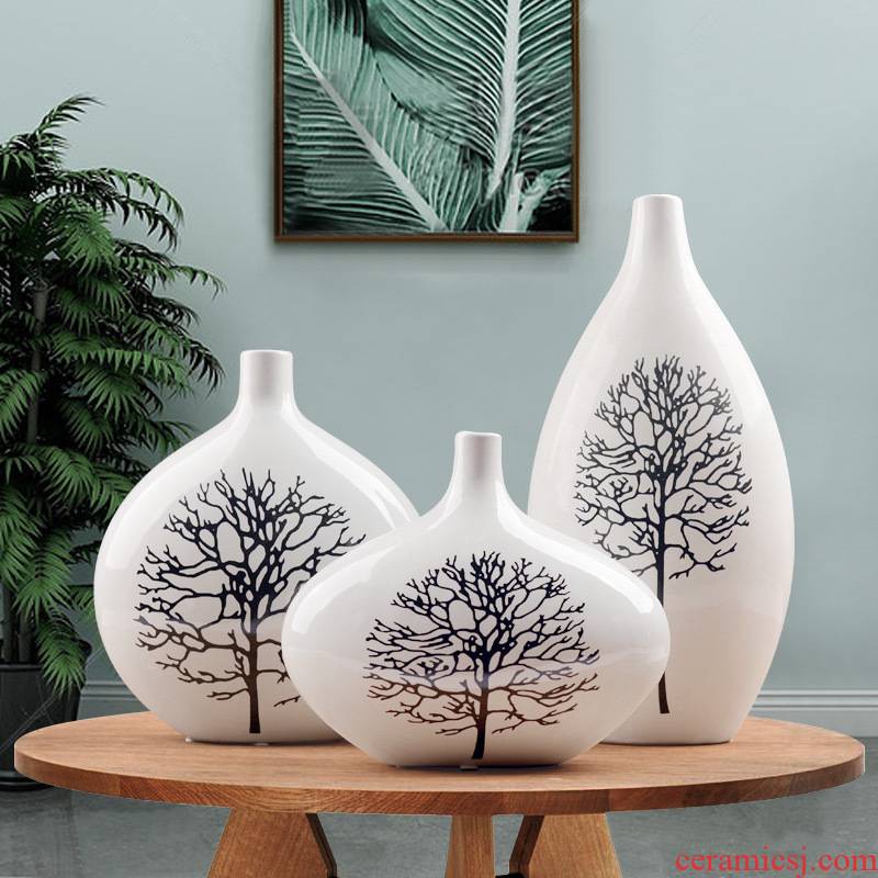 European fashion ceramic three - piece birch vase decoration in modern home decoration flower arrangement sitting room ark, furnishing articles