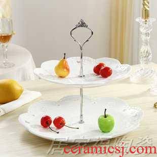 Three snack plate cake plate multilayer ceramic fruit bowl European pastry dish sitting room creative candy tray rack