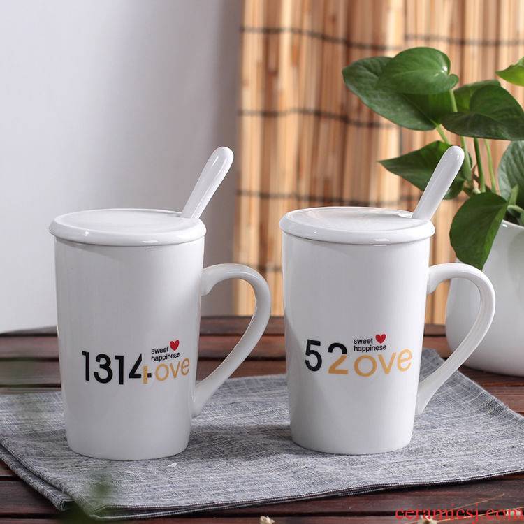 Ceramic household glass suits for lovers a pair with cover cup han edition mark a cup of coffee with a spoon, cup package mail