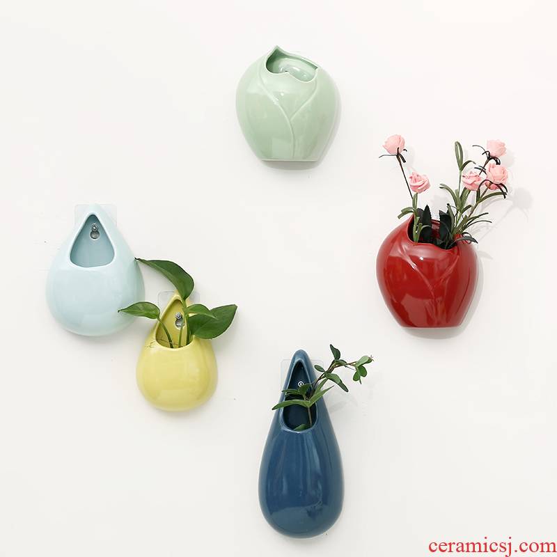 Creative hydroponic hanging pot hanging on the wall hanging flower adornment flowers water raise money plant ceramic vase