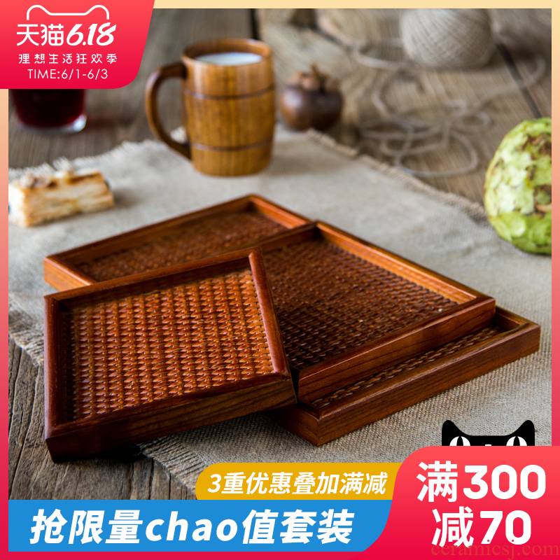 Ijarl m letters jia Japanese the cane top service up the tray household creative compote square wood slippery ground tea wooden tray