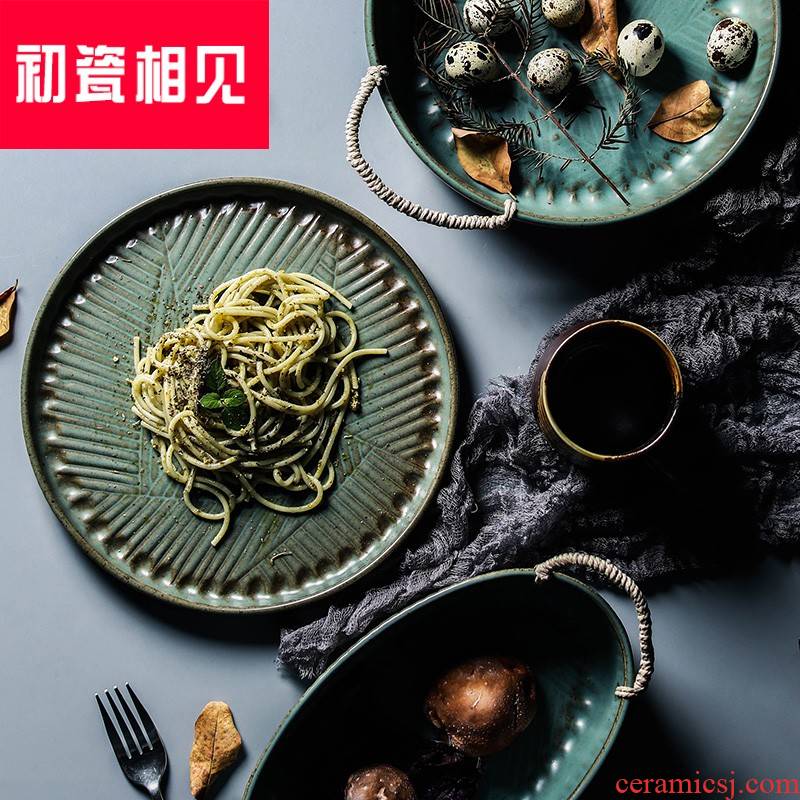 Early porcelain meet creative porcelain Japanese tableware ceramics from antique do old hand - woven hemp fruit bowl of soup