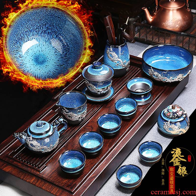 Build light tea set household kung fu tea cup teapot GaiWanCha red glaze, the small set of office of the lounge