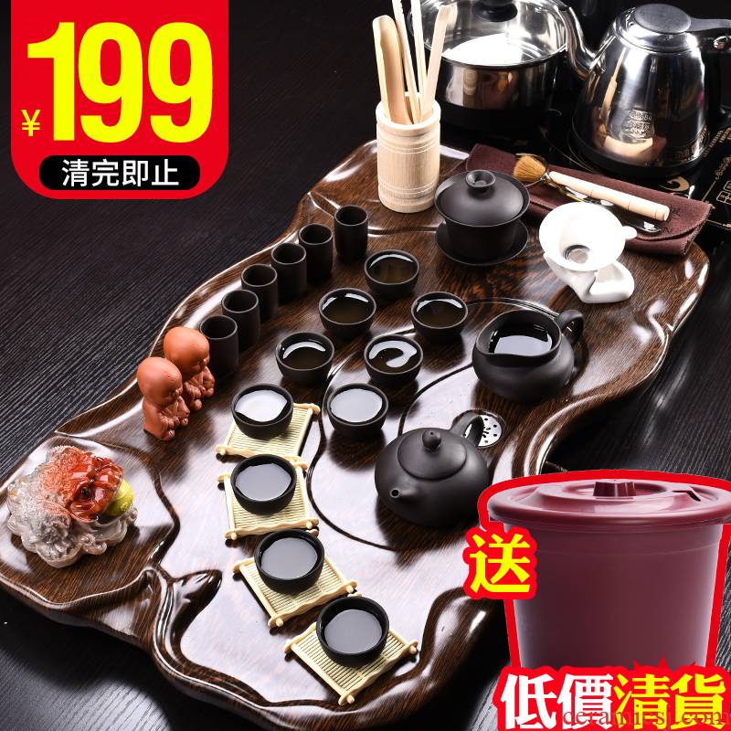 JiaXin kung fu tea set the home office of a complete set of Chinese ceramic tea set contracted tea tea table solid wood tea tray