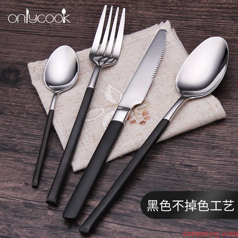 Onlycook high - grade black gold steak knife and fork suit western - style food tableware, 304 stainless steel knife and fork spoon, three - piece suit