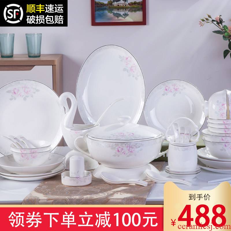 The dishes suit household contracted combination Chinese jingdezhen ceramics tableware suit household Korean dishes