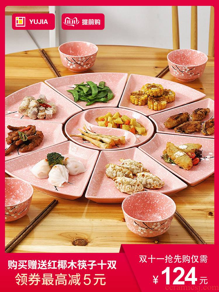 Combination of web celebrity dinner table fan ceramic seder creative household suit plate is provided with the food dish platter