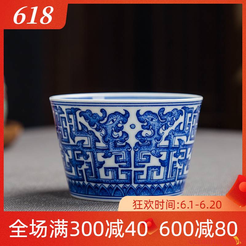 Folk artists hand - made dragon grain blue and white porcelain pot cup of jingdezhen ceramics by hand kung fu tea master single CPU