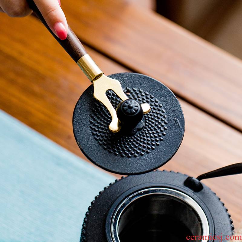 Iron pot lid fork fork Japan cast Iron clamp ebony handle metal fork kung fu tea tea accessories ironing