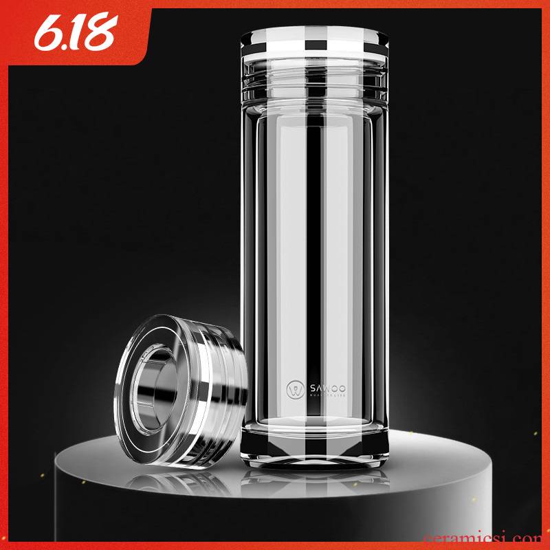 Men of high - grade transparent on - board, portable office cup double insulated glass tea cup crystal glasses