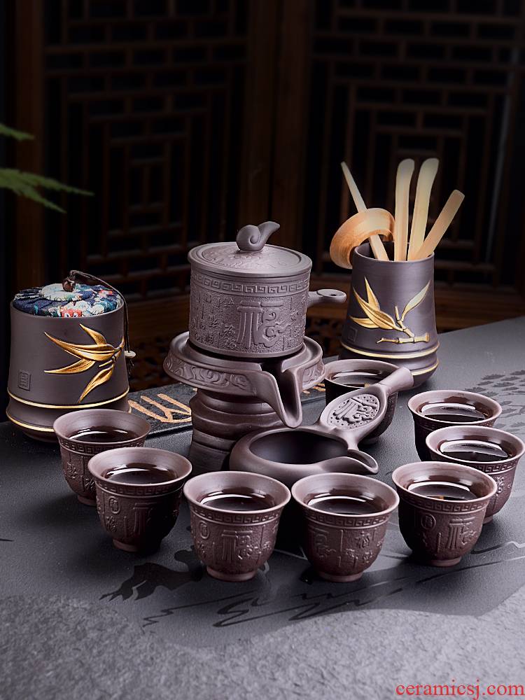 JiaXin lazy tea set suit household automatic rotating stone mill violet arenaceous kung fu tea tea tea tea tray