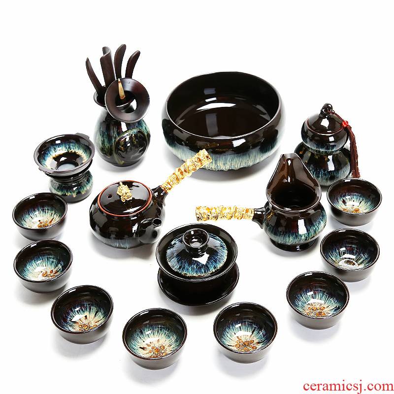 Tea set household contracted to build one tasted silver gilding kung fu Tea red glaze, a complete set of ceramic teapot Tea cups