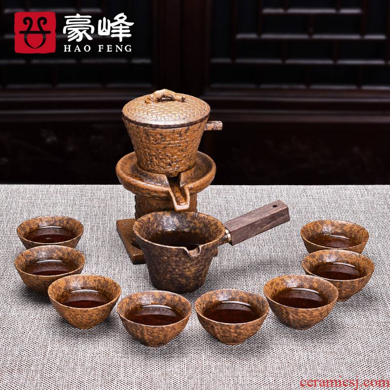 HaoFeng coarse pottery and porcelain of a complete set of kung fu tea set suit creative retro lazy hot cup teapot