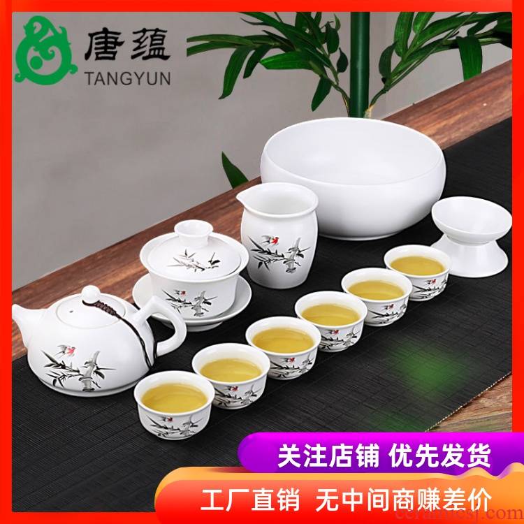 Jingdezhen up kung fu tea set suit household white porcelain ceramic cups the whole office to receive a visitor the teapot tea