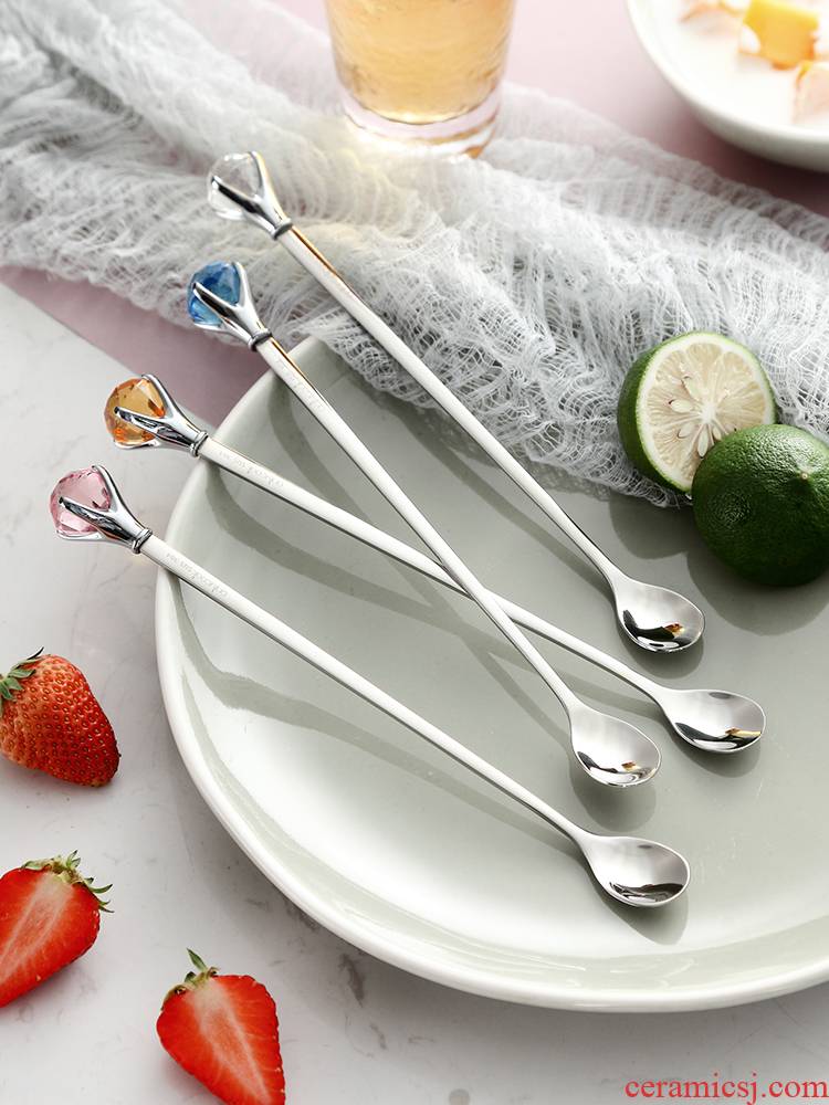 Creative onlycook diamond long handle 304 stainless steel ice run out of coffee milk tea spoon stir bar crystal