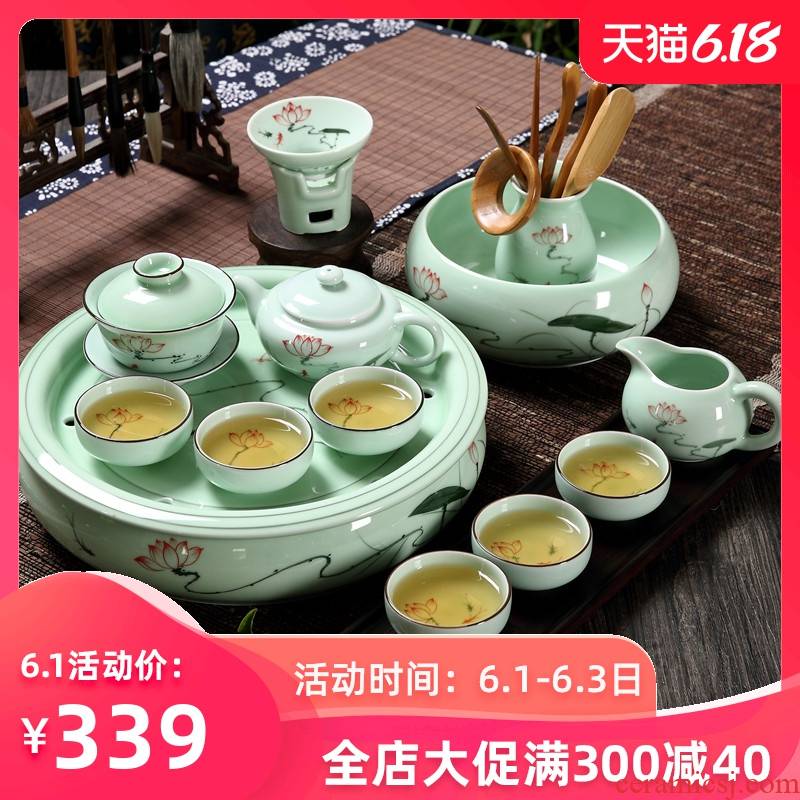 Home sitting room longquan celadon ceramic chaozhou chaoshan kungfu tea sets the teapot teacup ceramic round tray