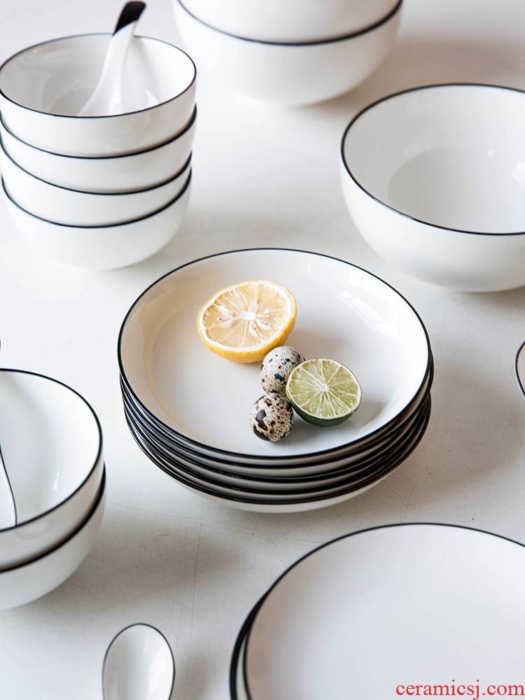 Modern European creative housewife black ceramic tableware ins dish dish dish dish food dish bowl of soup plate
