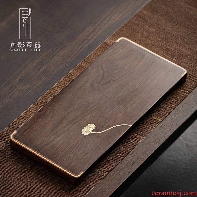Plain film, the whole piece of solid wood tea tray ebony inlaid copper small tea table teahouse dry plate of Japanese contracted tray bearing pot