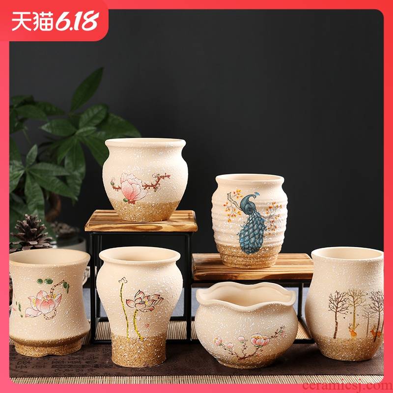 Korean meat more coarse pottery flowerpot creative ceramics breathable desktop classic lovely contracted snowflakes glaze with 10 yuan package mail