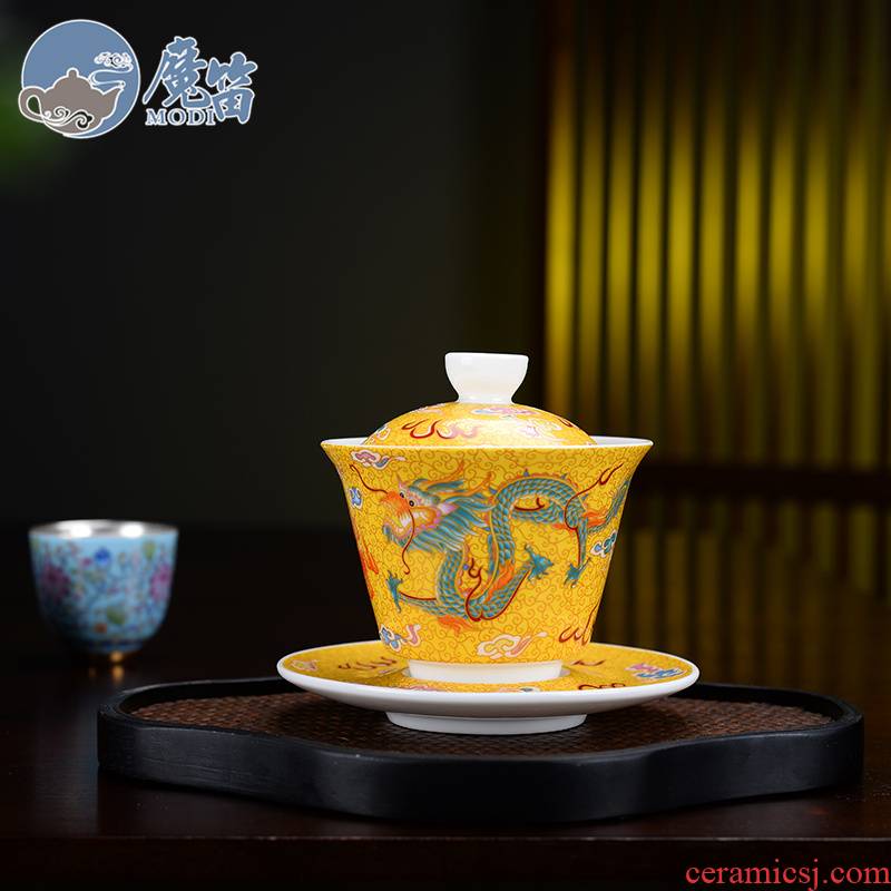 The flute colored enamel only three tureen kung fu tea cups to use large single hand made tea ware jingdezhen