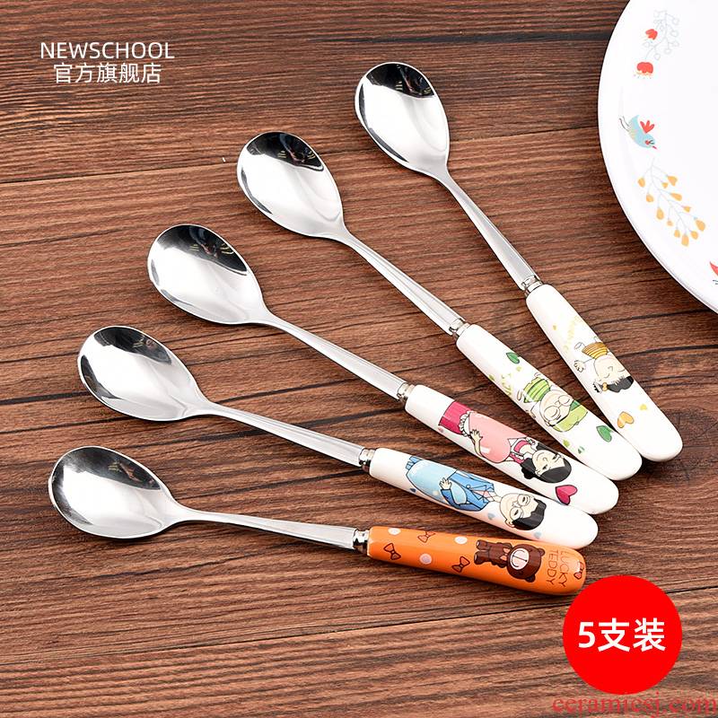 Ceramic spoon five pens children ultimately responds soup spoon, long - handled spoon creative express baby spoon ladle soup home