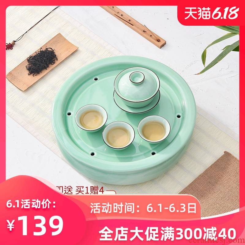 Celadon kung fu tea set ceramic round small tea tray pallet household water impoundment round tea tea tea sets tea sea ship