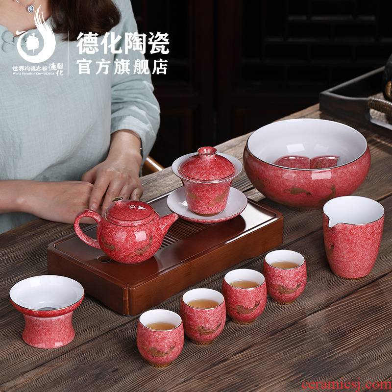 Ceramic kung fu tea set home office lounge of a complete set of tea cups tureen tea simple gift boxes