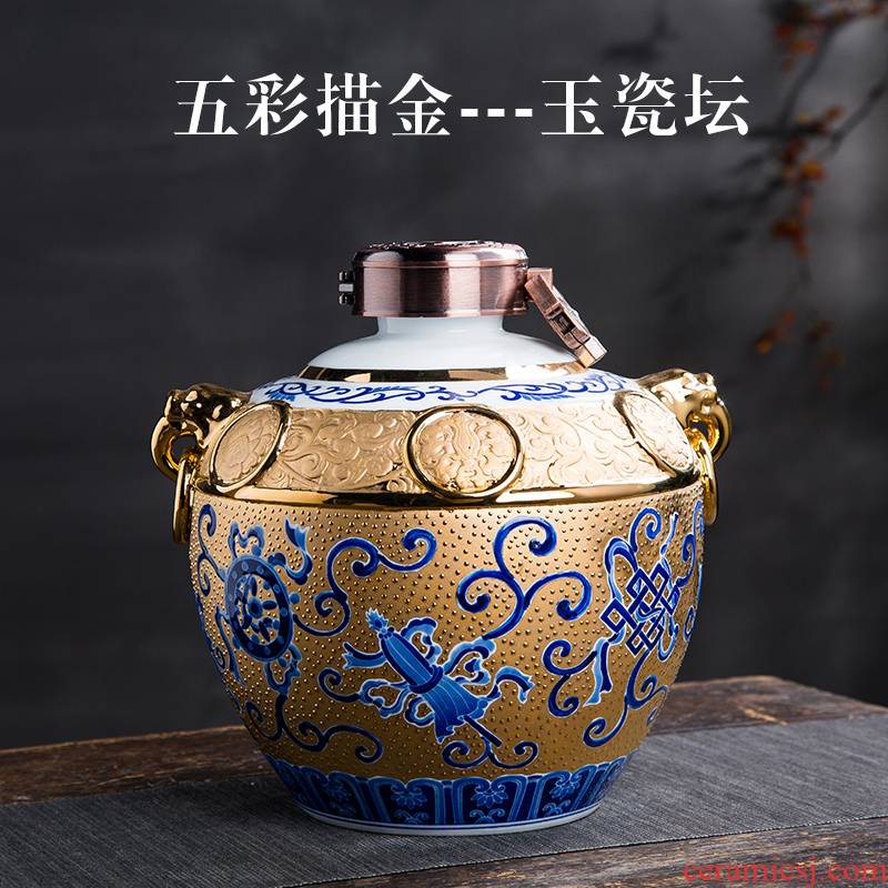 Wine jars 5 jins of jingdezhen ceramic household seal put gifts 18 k an empty bottle anaglyph gold hip Wine utensils