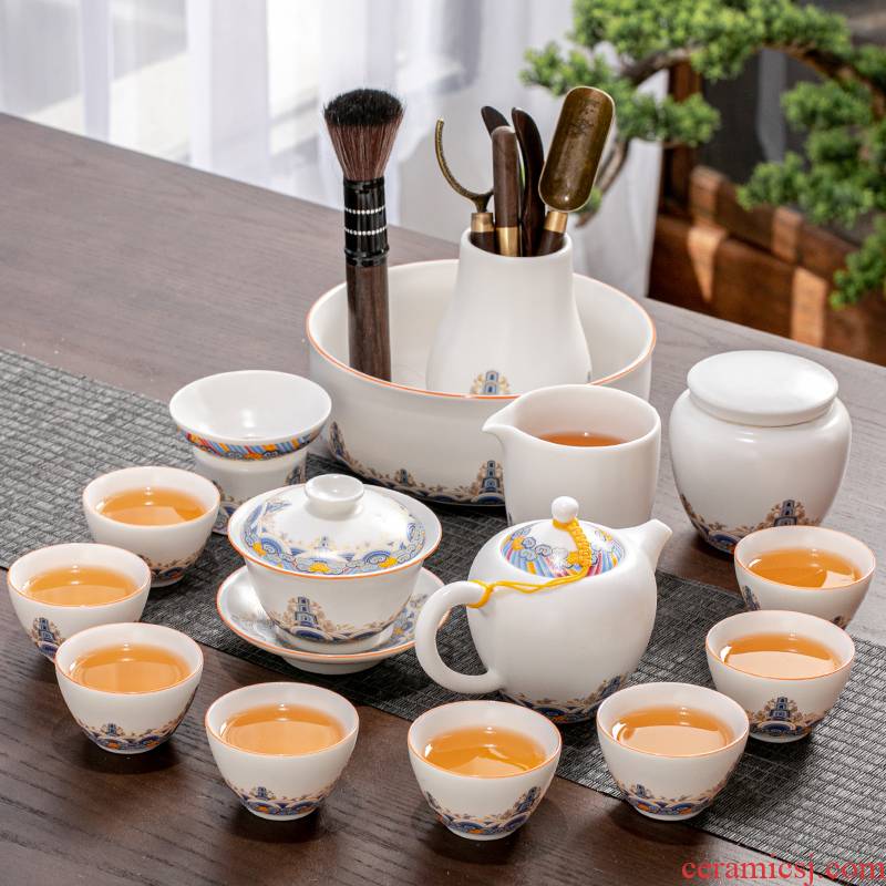 The flute ceramic kung fu tea set domestic tea cups lid bowl of tea accessories receive a visitor The whole office