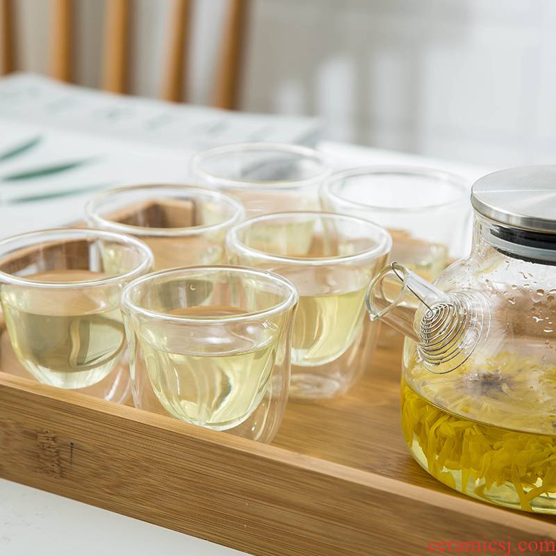 Ming litres of heat - resistant high - temperature tea cup cup home tea pot set high borosilicate glass kettle