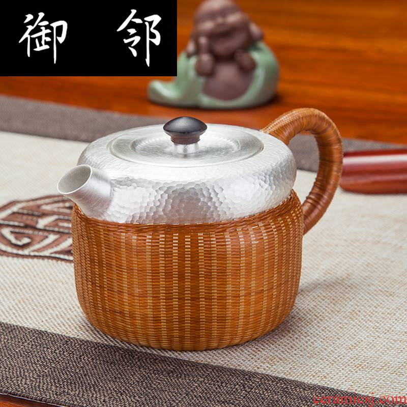Sterling silver bamboo has silver pot insulation mesh point grain fine silver 999 pure manual hand hammer large capacity domestic silver pot of tea