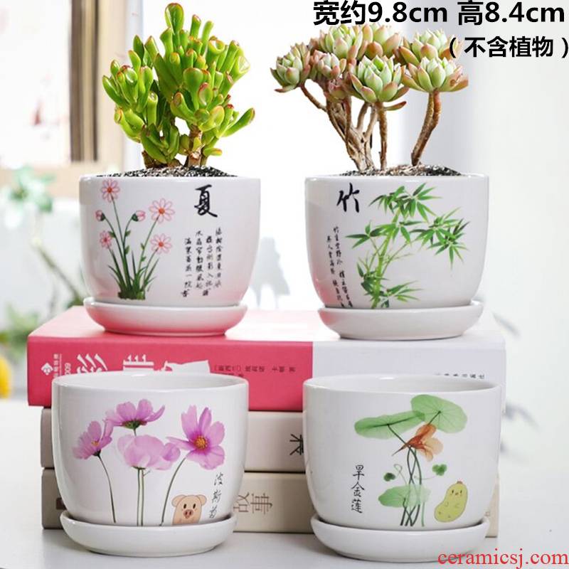 Flowerpot ceramic quaternity creative move a clearance sale household more than other meat with tray flower pot in wholesale