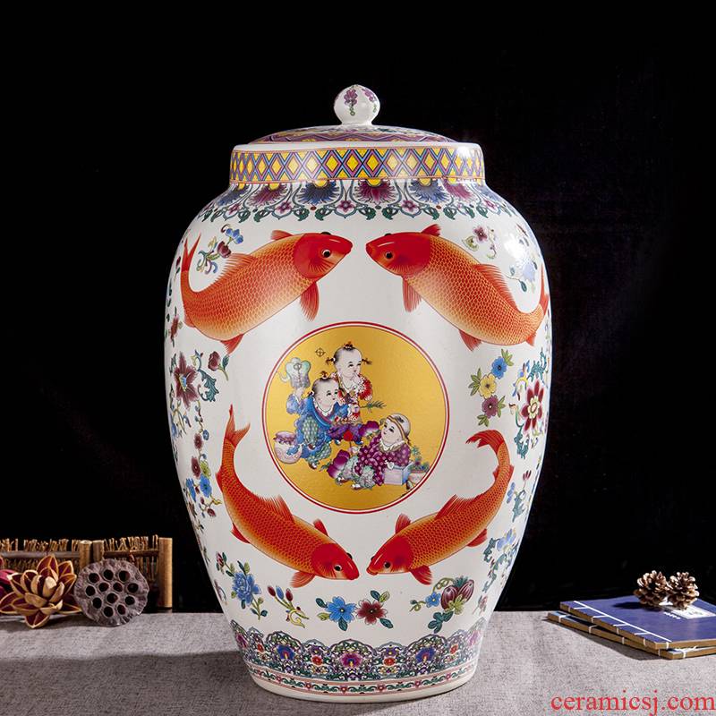 Jingdezhen ceramic barrel ricer box store meter box 20 jins 50 kg of the packed with cover seal storage tank with moistureproof insect - resistant