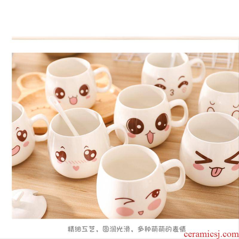 Creative ceramic cup milk men and women lovers household move trend mark of water glass coffee cup with a spoon