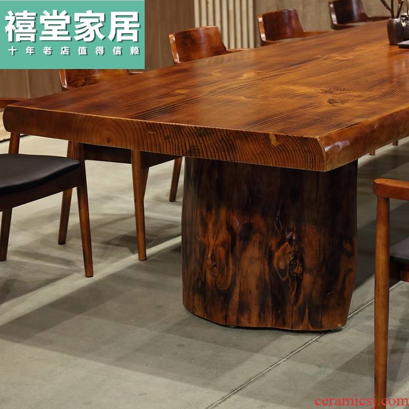 Combination of solid wood tea table and chairs from the stage desk log of new Chinese style tea tea table of contracted and I big board, tea table