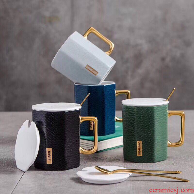 Royal of aureate handle creative ceramic mugs with cover teaspoons of fashionable man coffee cup office tea cup