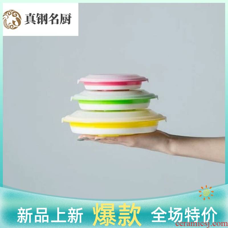 Large capacity three - piece silicone folding rainbow such as bowl bowl mercifully expansion bowl with cover preservation bowl of is suing tourism portable tableware
