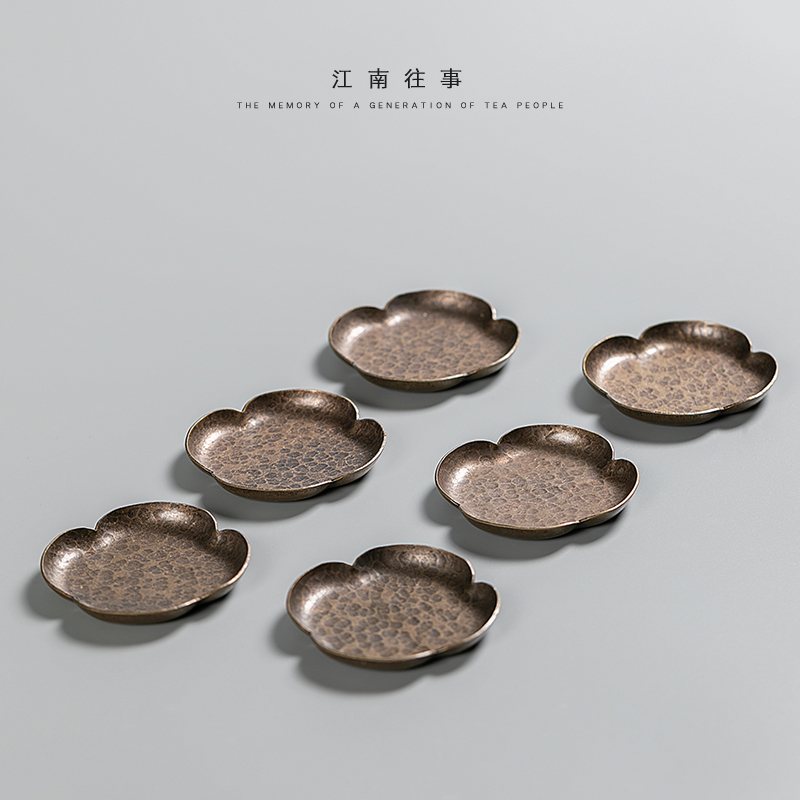 Jiangnan past tea cup mat hammer manual pure copper kung fu tea accessories tea haitang small teacup pad