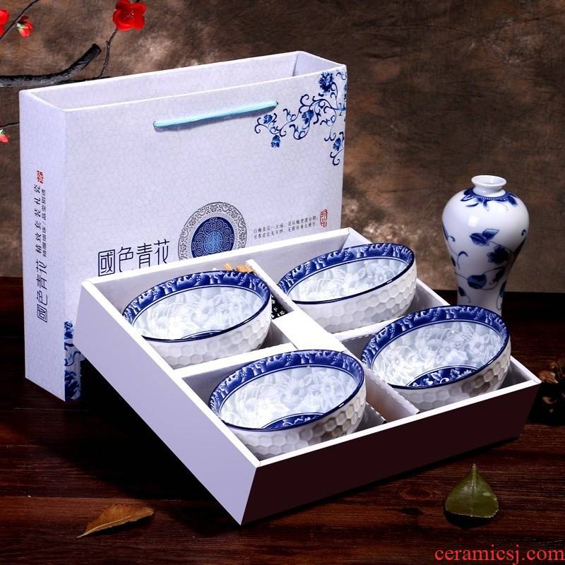 Creative blue and white porcelain bowl chopsticks household gifts tableware marriage Korean bowl gift set picking return gift box
