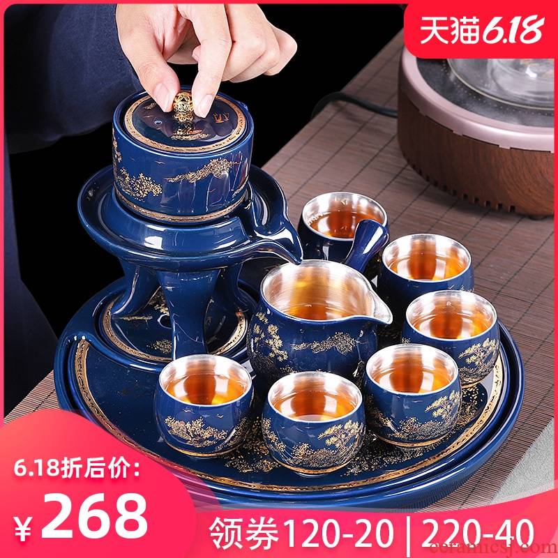 Jingdezhen kung fu tea set tea tray was stone mill rotating lazy automatic water ji blue office receives a visitor make tea